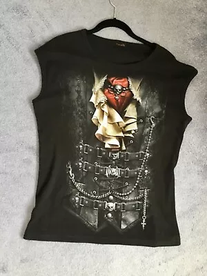 Buy Womens SPIRAL S/less Black Cotton T Shirt Rock Design Approx. 42  Bust.VGC. • 8£