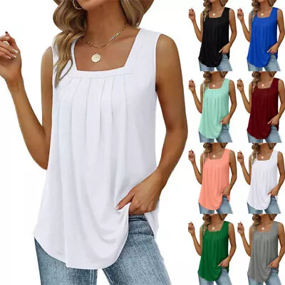 Buy Womens Sleeveless Vest Tops Ladies Summer Casual T-Shirt Tank Blouse Plus Size • 8.55£