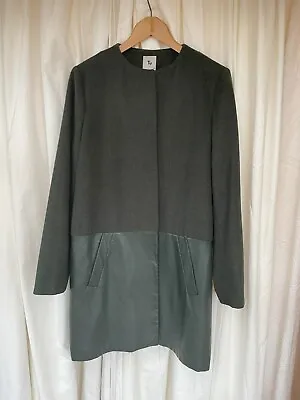 Buy Tu Ladies Coat Jacket Dark Green Faux Leather Panel, Thigh Length • 10.95£