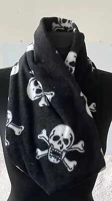 Buy Handmade Thick Polar Fleece Black Skull Scarf, Cowl, Infinity Snood, Neck Warmer • 9.99£