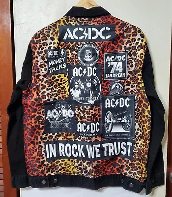 Buy AC/DC Leopard Print Album Titles Denim Jean Jacket Unisex Size Large  • 75.87£