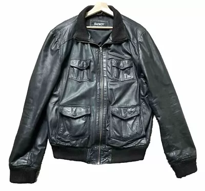 Buy Men’s BARNEY'S NY Black Leather Long Bomber Style Jacket L Noel Gallagher VTG • 29.95£
