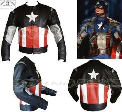 Buy Captain America Style Mens Black Armoured Motorbike / Motorcycle Leather Jacket • 119.99£