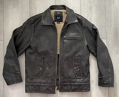 Buy GAP Mens Brown Heavy Leather Jacket. Bomber. Motorbike. Distressed - SIZE M • 50£