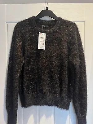 Buy Reserved Bronze Sparkly Black Jumper Christmas New Year Size L New With Tags • 5£