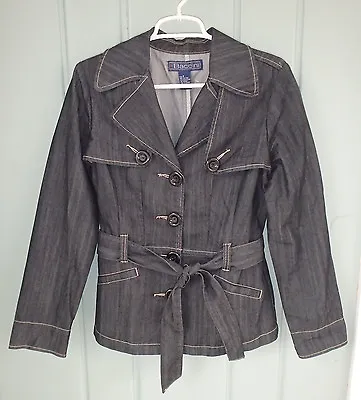 Buy Baccini Womens Jean Jacket Small Dark Wash Denim Blazer Coat Blue Belted Career • 16.08£