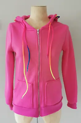 Buy Unbranded - Pink Hoodie With Rainbow Coloured Hood Drawstrings - Size S - Unworn • 10£