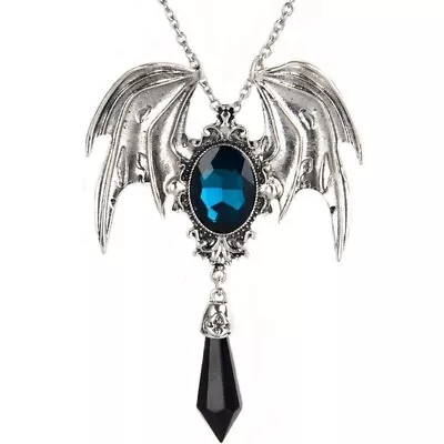 Buy Stunning Gothic Vampire Bat Necklace Blue Teardrop Halloween Jewellery Gift • 6.99£