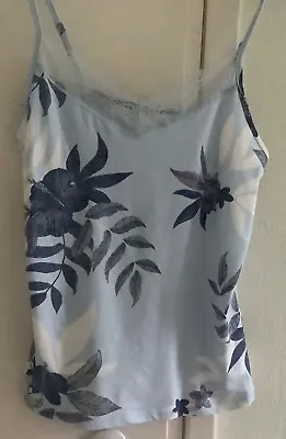 Buy Time To Dream - Blue & White Floral Pj Vest Top With Lace Trim Size 8/10 - BNWT • 3.45£