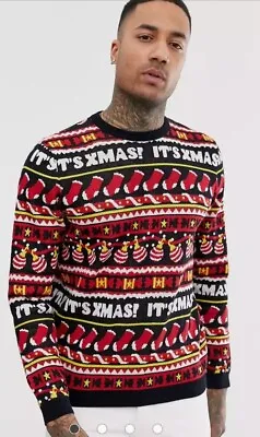 Buy ASOS Mens/Teens  Christmas Jumper With All Over Festive Design In Navy Size  2xs • 4.50£