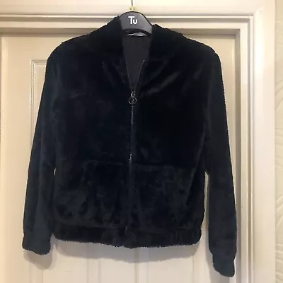 Buy Candy Couture Black Faux Fur  Hoodie Bomber Jacket Girls 15 Years Old • 5£