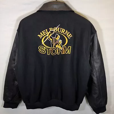 Buy Fila Melbourne Storm NRL Black Wool Blend/Leather Bomber Varsity Jacket Size S • 99£