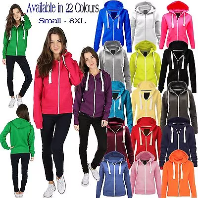 Buy Ladies Fleece PLAIN ZIP HOODIE Plus Size Zipper Sweatshirt Jacket Small-XXXXXXXL • 6.95£