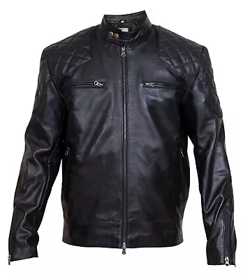 Buy Mens David Beckham Bomber Casual Biker Motorcycle Outerwear Real Leather Jacket • 89.99£