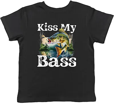 Buy Kiss My Bass Kids T-Shirt Funny Fishing Fisherman Childrens Boys Girls Gift • 5.99£