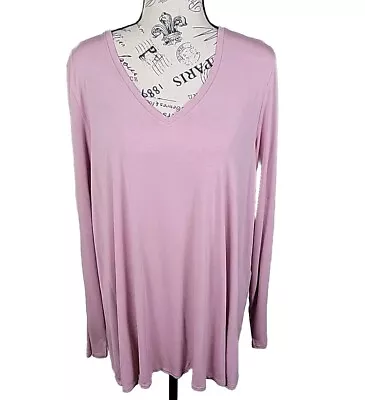 Buy Utopia By Hue XL Woman's Long Sleeve V-neck Top Pink Mauve Soft Knit-Jersey • 12.97£