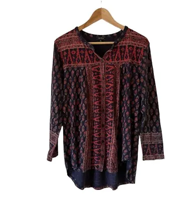 Buy Lucky Brand Womens Top Peasant Hippie Boho Long Sleeve Soft Jersey Button Up • 16.28£