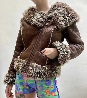Buy LOVE LABEL Soft Brown Faux Leather Short Hooded Jacket With Faux Fur Lining UK 8 • 19.99£