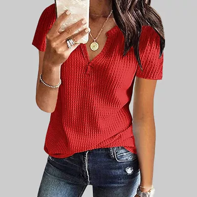 Buy NEW Womens V Neck Short Sleeve T Shirts Ladies Solid Blouses Tops Tees Summer • 12.69£