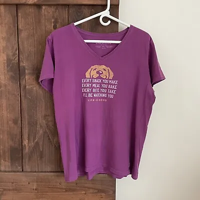 Buy Life Is Good T-Shirt Womens XL Dogs Watching Crusher Tee Purple Funny Dog Mom • 20.83£