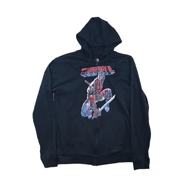Buy Marvel Deadpool Hoodie Small S Adult Black Mens Zip Up Sweatshirt Outdoor Cotton • 12£