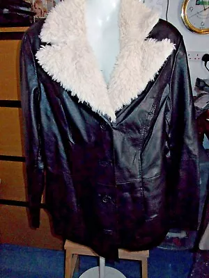 Buy  Mia Linea Black Faux Leather Jacket With Detacable Fur Collar Size 16 • 12.99£