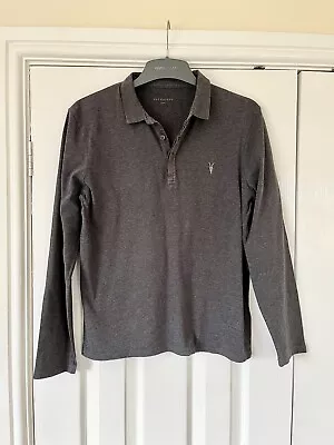 Buy Mens All Saints Top Size Small Grey Collared T Shirt Top Long Sleeve • 3.50£