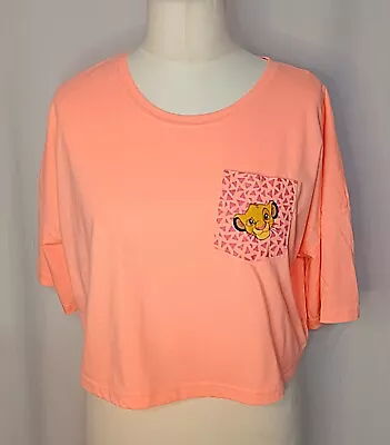 Buy DISNEY Lion King Ladies Florescent Peach Simba Cropped T Shirt Size 12/14 • 4.99£