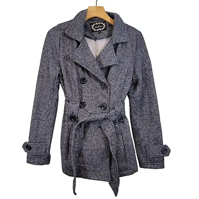 Buy Ambiance Pea Coat Jacket Women's M Gray Tweed Button Closure Belted Sz S • 11.36£