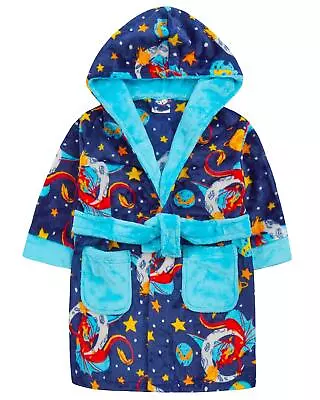 Buy Dressing Gown Navy Kids Space Dragon Robe Wrap Nightwear Pyjamas 2-6 Years • 13.99£