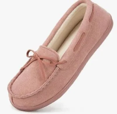 Buy Slippers Moccasins Womens Memory Foam Outdoor Sole Loafer HOMETOP Pink Size UK 5 • 8.98£