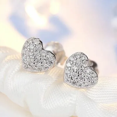 Buy 925 Sterling Silver Crystal Heart Stud Earrings Jewellery Women Girls Gift UK • 3.49£