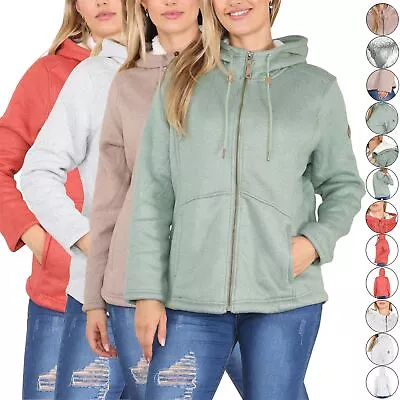 Buy Ladies Zip Borg Sherpa Fleece Lined Hooded Jacket Heavy Warm Outdoor Cardigan • 12.99£