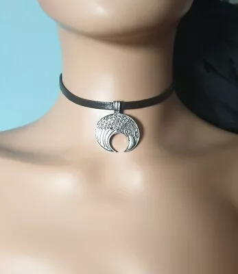 Buy Viking Norse Raven Horned Moon Leather Choker ~ Wicca Pagan Jewellery ☆ • 6.95£