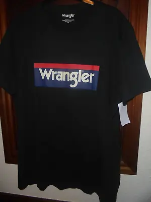 Buy Wrangler Cotton T-shirt,black With Front Logo,plain Back,short Sleeves-SIZE XL • 13.99£
