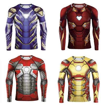 Buy Men's Iron Man T-shirts Compression Men Long Sleeve Cosplay Tights Gym Tops Tee • 22.91£