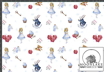 Buy Alice In Wonderland Fabric 100% Cotton Poplin * Five Colour Options * • 19.45£