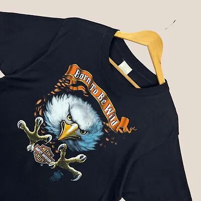 Buy Harley Davidson VTG Tshirt 80s Black Born To Be Wild Eagle 1985 XXL Fits M • 85£