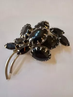 Buy Vintage SIGNED WEISS Opaque Black Cabochon & RHINESTONE PIN BROOCH! • 24.08£