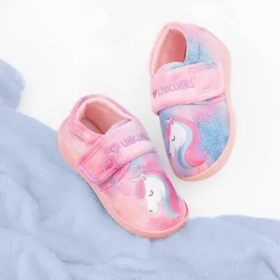 Buy The Slipper Company Girls Slippers Pink Easy Fasten Unicorn Shoezone SIZE • 6.99£