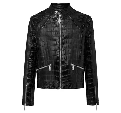 Buy Men's Real Leather Crocodile Embossed Biker Jacket |  Leather Causal Coat Jacket • 90.68£