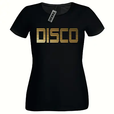 Buy Gold 80's DISCO Tshirt, Womens Fitted Tshirt,Fancy Dress 80's,Festival, New Eve • 9.99£