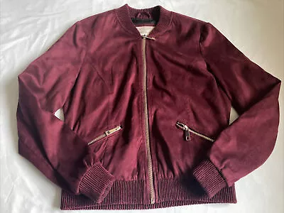Buy River Island Burgundy Faux Suede Bomber Jacket Size 10 VGC • 4.99£