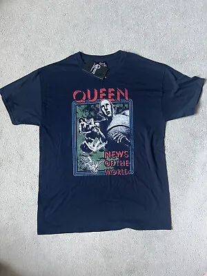 Buy Queen T Shirt News Of The World Black Classic Rock Band Merch • 19.99£