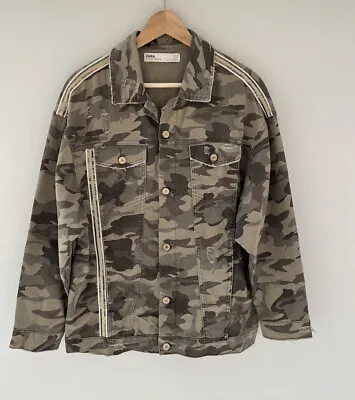 Buy ZARA Mens Camo Denim Jacket Size Medium M Top Overshirt Coat Camouflage Chest 42 • 19.99£