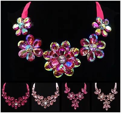 Buy Women Barbie Pink Chunky Plastic Flower Choker Statement Necklace  Jewellery • 3.99£