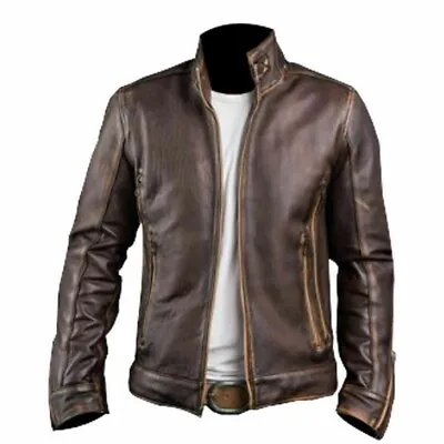 Buy Men's Real Disttressed Brown Leather Vintage Style  Casual Slim Fit Biker Jacket • 75.99£