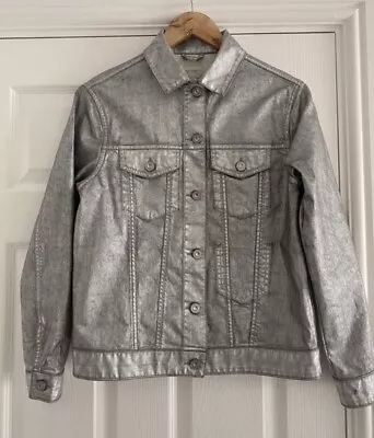 Buy French Connection Silver Grey Metallic Coated Denim Jacket Style XS UK 8 10 • 25£