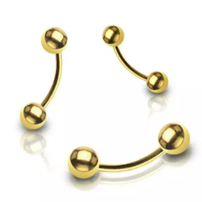 Buy Curved Gold IP Stainless Steel Barbell Eye Brow Lip Bar Daith Eyebrow Piercing • 2.85£