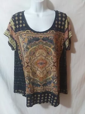 Buy Lucky Brand 1X Blue Persian Carpet Graphic Tee Boho Hippie Short Sleeve Top~# • 17.95£
